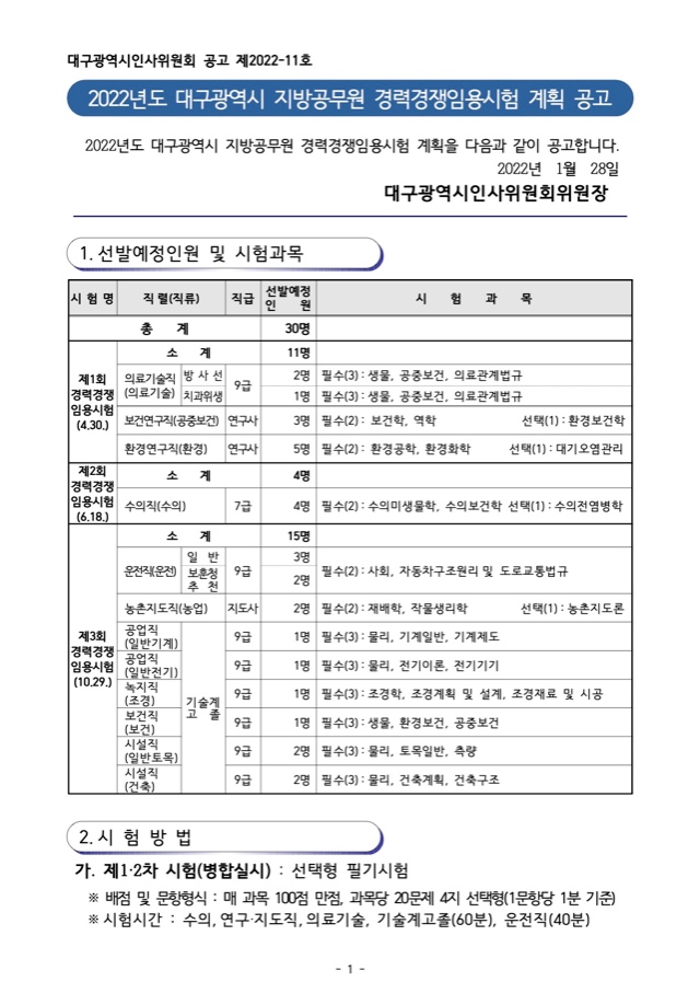 2022년도 대구광역시 지방공무원 경력경쟁임용시험 계획 공고.jpg