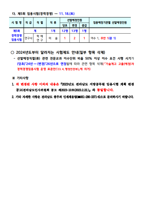 2023년도 전라남도 지방공무원 임용시험 계획 변경사항 안내 1.png